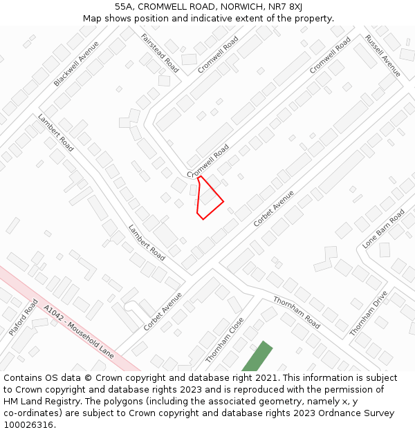 55A, CROMWELL ROAD, NORWICH, NR7 8XJ: Location map and indicative extent of plot