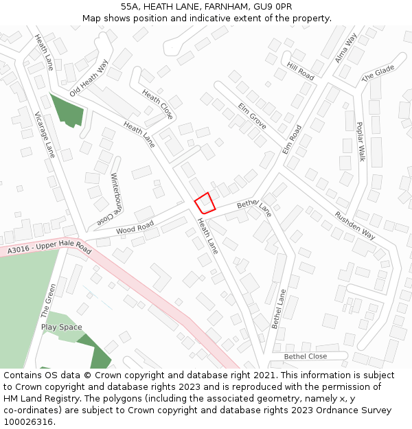 55A, HEATH LANE, FARNHAM, GU9 0PR: Location map and indicative extent of plot