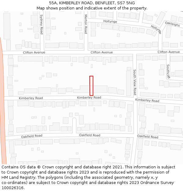 55A, KIMBERLEY ROAD, BENFLEET, SS7 5NG: Location map and indicative extent of plot