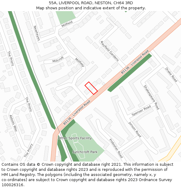 55A, LIVERPOOL ROAD, NESTON, CH64 3RD: Location map and indicative extent of plot