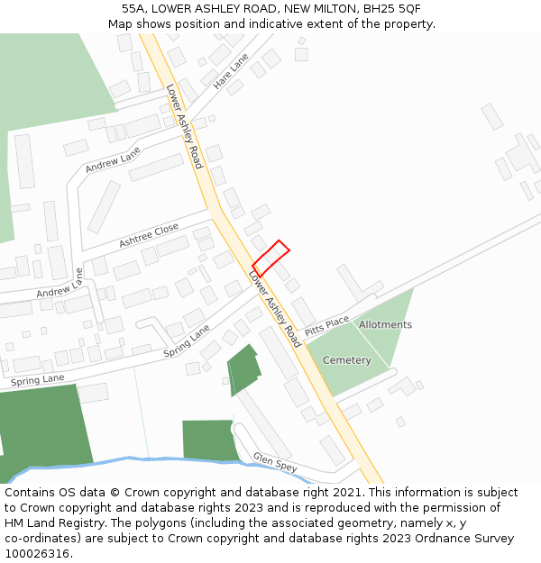 55A, LOWER ASHLEY ROAD, NEW MILTON, BH25 5QF: Location map and indicative extent of plot