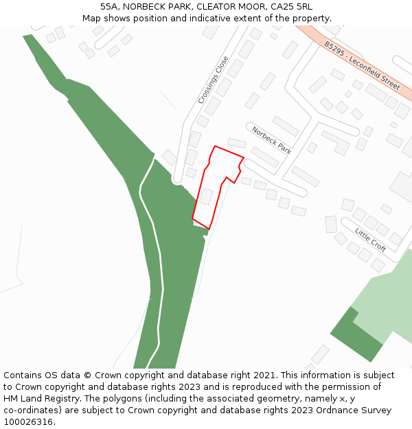 55A, NORBECK PARK, CLEATOR MOOR, CA25 5RL: Location map and indicative extent of plot