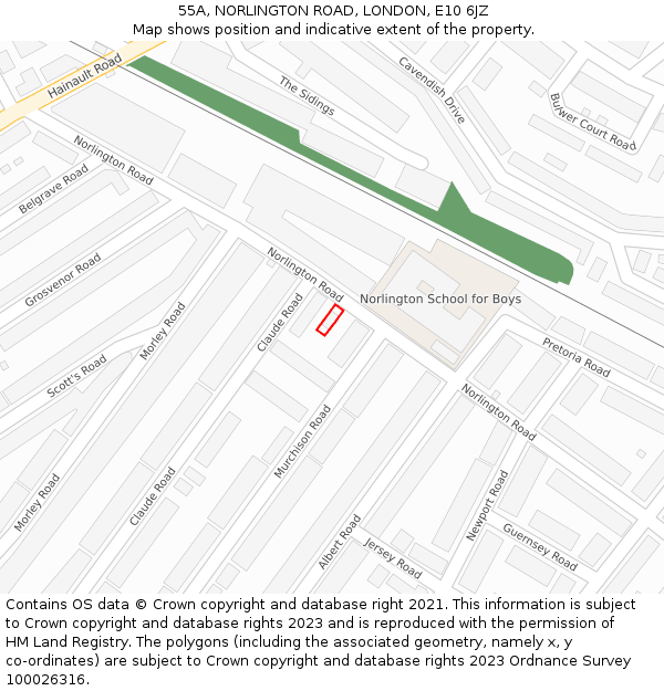55A, NORLINGTON ROAD, LONDON, E10 6JZ: Location map and indicative extent of plot