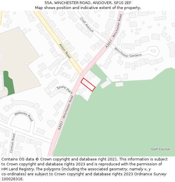 55A, WINCHESTER ROAD, ANDOVER, SP10 2EF: Location map and indicative extent of plot