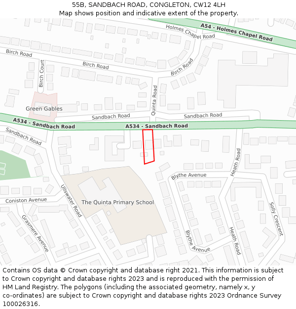 55B, SANDBACH ROAD, CONGLETON, CW12 4LH: Location map and indicative extent of plot