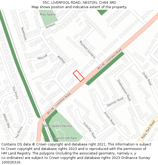 55C, LIVERPOOL ROAD, NESTON, CH64 3RD: Location map and indicative extent of plot