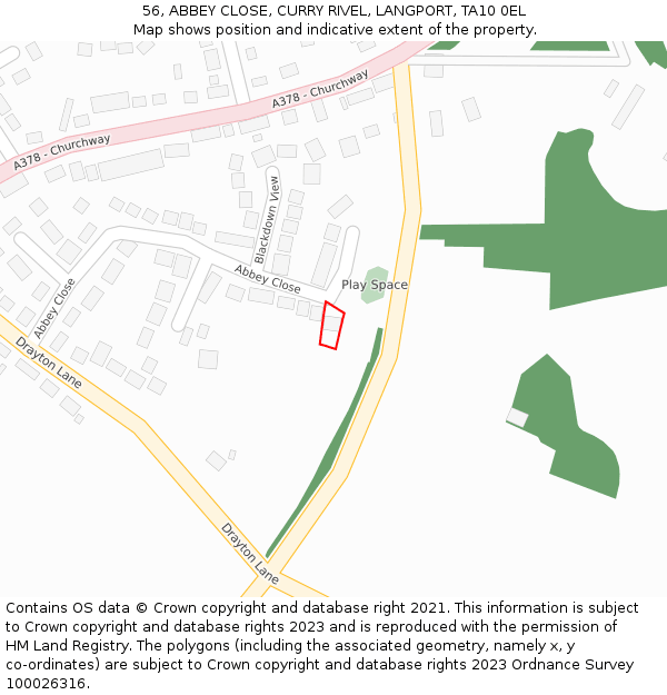 56, ABBEY CLOSE, CURRY RIVEL, LANGPORT, TA10 0EL: Location map and indicative extent of plot