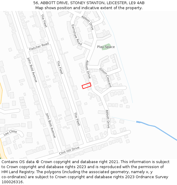 56, ABBOTT DRIVE, STONEY STANTON, LEICESTER, LE9 4AB: Location map and indicative extent of plot