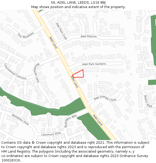 56, ADEL LANE, LEEDS, LS16 8BJ: Location map and indicative extent of plot