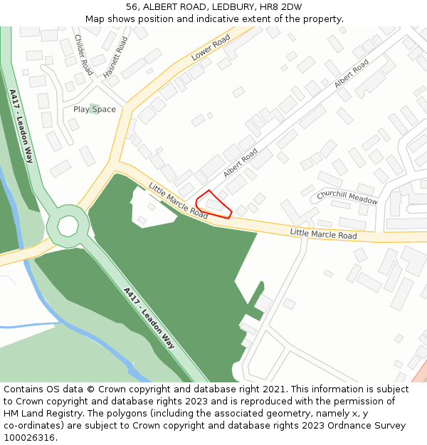 56, ALBERT ROAD, LEDBURY, HR8 2DW: Location map and indicative extent of plot