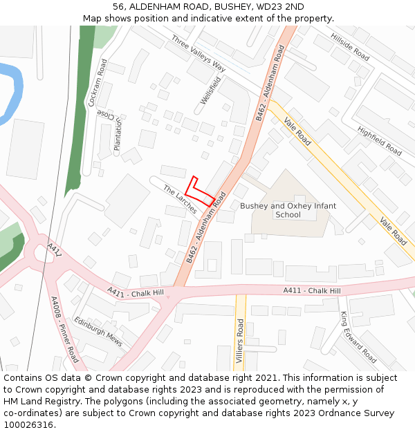 56, ALDENHAM ROAD, BUSHEY, WD23 2ND: Location map and indicative extent of plot