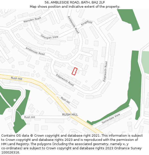 56, AMBLESIDE ROAD, BATH, BA2 2LP: Location map and indicative extent of plot