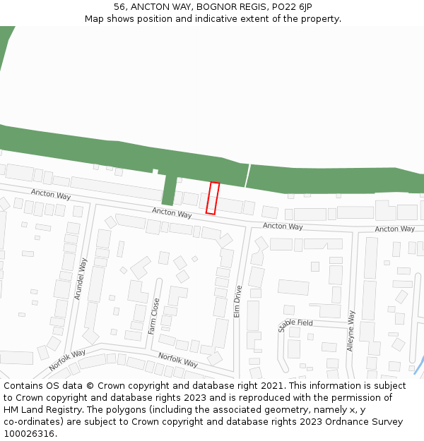 56, ANCTON WAY, BOGNOR REGIS, PO22 6JP: Location map and indicative extent of plot