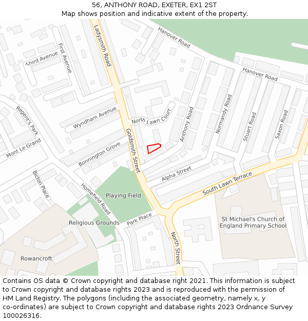 56, ANTHONY ROAD, EXETER, EX1 2ST: Location map and indicative extent of plot