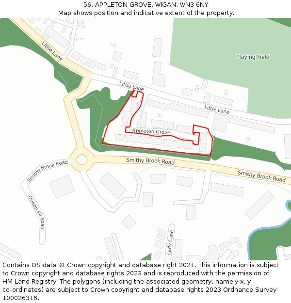 56, APPLETON GROVE, WIGAN, WN3 6NY: Location map and indicative extent of plot