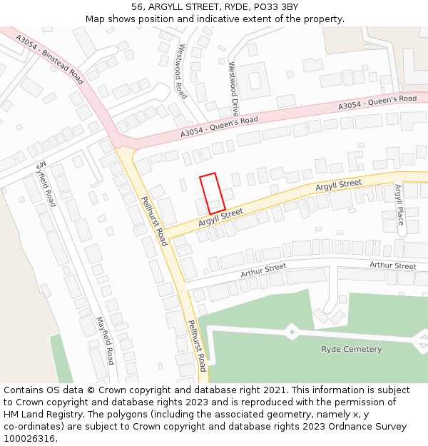 56, ARGYLL STREET, RYDE, PO33 3BY: Location map and indicative extent of plot