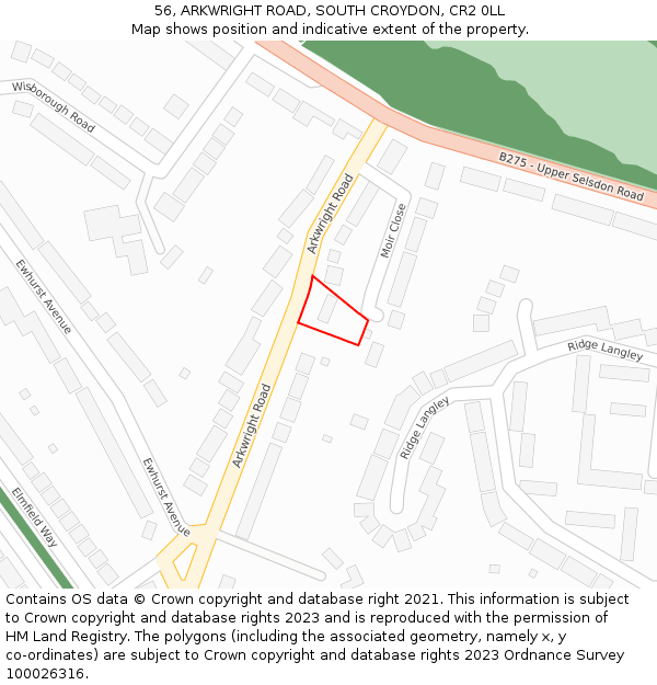 56, ARKWRIGHT ROAD, SOUTH CROYDON, CR2 0LL: Location map and indicative extent of plot