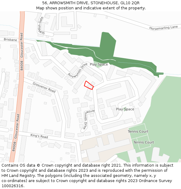 56, ARROWSMITH DRIVE, STONEHOUSE, GL10 2QR: Location map and indicative extent of plot