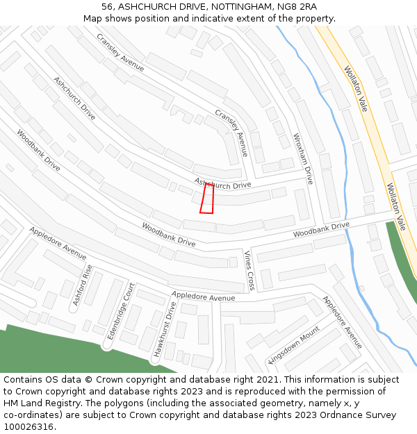 56, ASHCHURCH DRIVE, NOTTINGHAM, NG8 2RA: Location map and indicative extent of plot