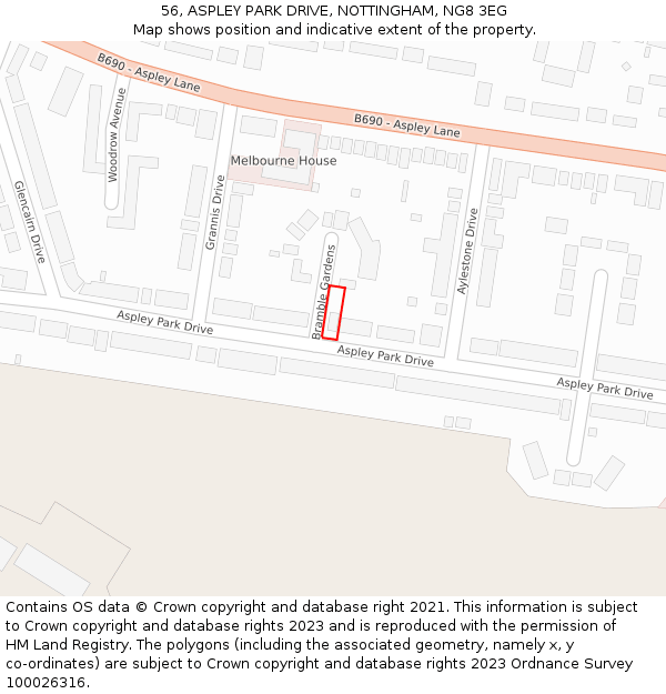 56, ASPLEY PARK DRIVE, NOTTINGHAM, NG8 3EG: Location map and indicative extent of plot