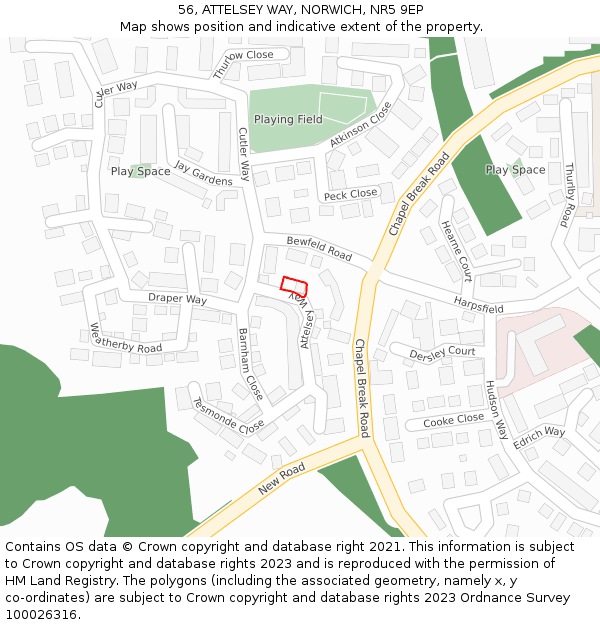 56, ATTELSEY WAY, NORWICH, NR5 9EP: Location map and indicative extent of plot