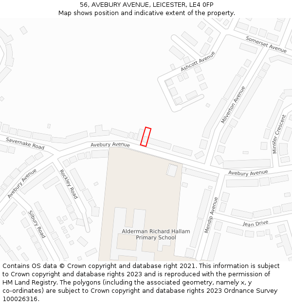 56, AVEBURY AVENUE, LEICESTER, LE4 0FP: Location map and indicative extent of plot