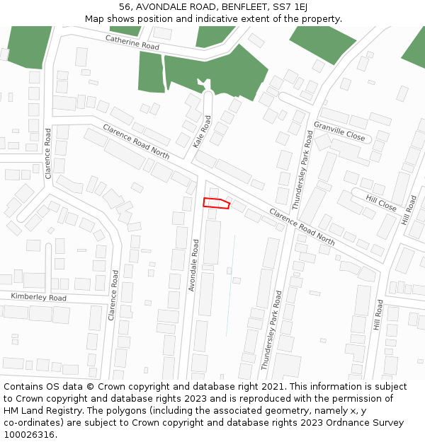 56, AVONDALE ROAD, BENFLEET, SS7 1EJ: Location map and indicative extent of plot