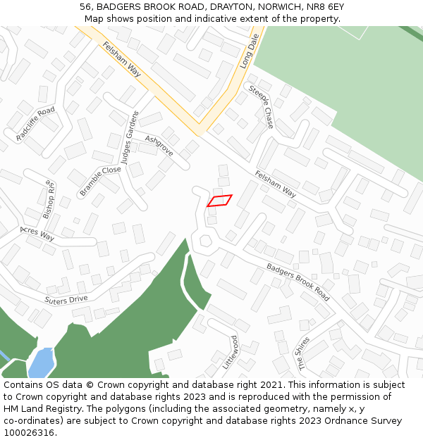 56, BADGERS BROOK ROAD, DRAYTON, NORWICH, NR8 6EY: Location map and indicative extent of plot