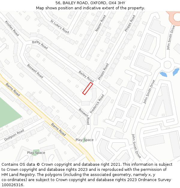56, BAILEY ROAD, OXFORD, OX4 3HY: Location map and indicative extent of plot
