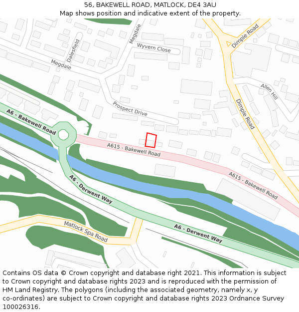 56, BAKEWELL ROAD, MATLOCK, DE4 3AU: Location map and indicative extent of plot