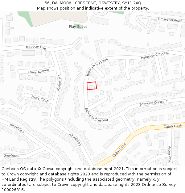 56, BALMORAL CRESCENT, OSWESTRY, SY11 2XQ: Location map and indicative extent of plot