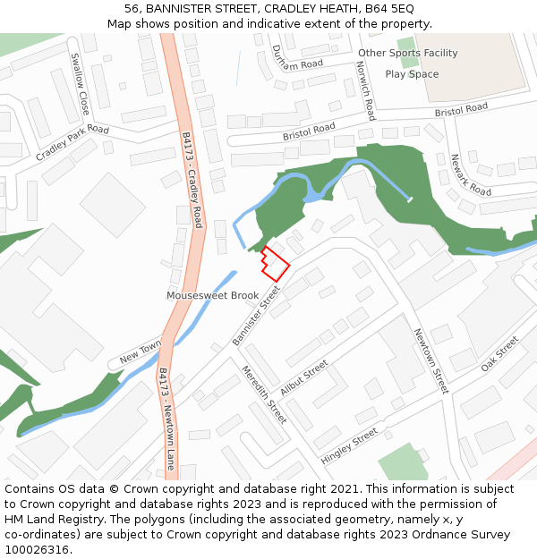 56, BANNISTER STREET, CRADLEY HEATH, B64 5EQ: Location map and indicative extent of plot