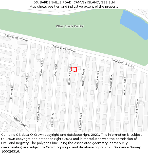 56, BARDENVILLE ROAD, CANVEY ISLAND, SS8 8LN: Location map and indicative extent of plot