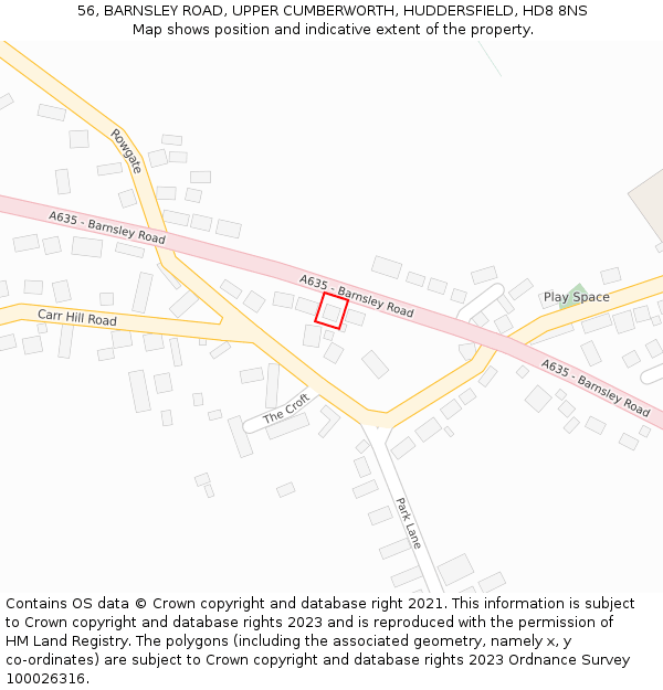 56, BARNSLEY ROAD, UPPER CUMBERWORTH, HUDDERSFIELD, HD8 8NS: Location map and indicative extent of plot