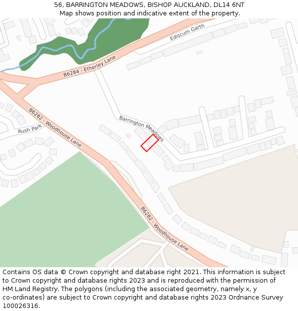 56, BARRINGTON MEADOWS, BISHOP AUCKLAND, DL14 6NT: Location map and indicative extent of plot