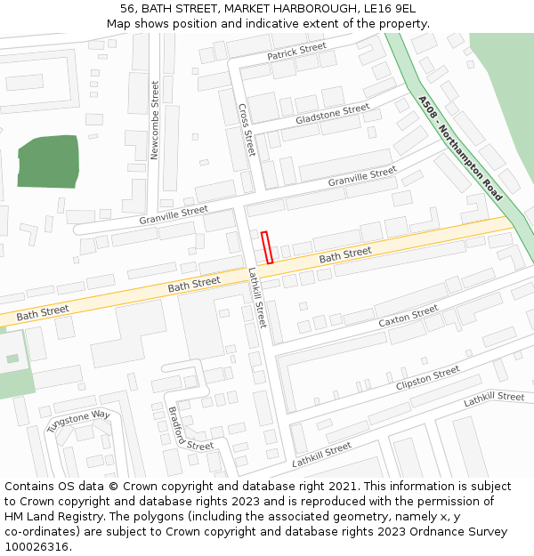 56, BATH STREET, MARKET HARBOROUGH, LE16 9EL: Location map and indicative extent of plot