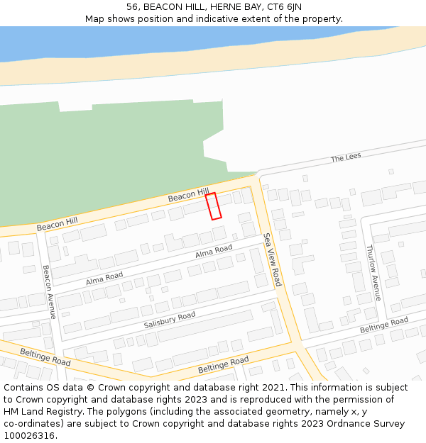 56, BEACON HILL, HERNE BAY, CT6 6JN: Location map and indicative extent of plot