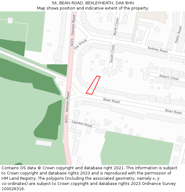 56, BEAN ROAD, BEXLEYHEATH, DA6 8HN: Location map and indicative extent of plot