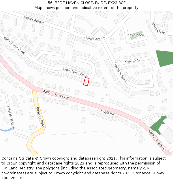 56, BEDE HAVEN CLOSE, BUDE, EX23 8QF: Location map and indicative extent of plot