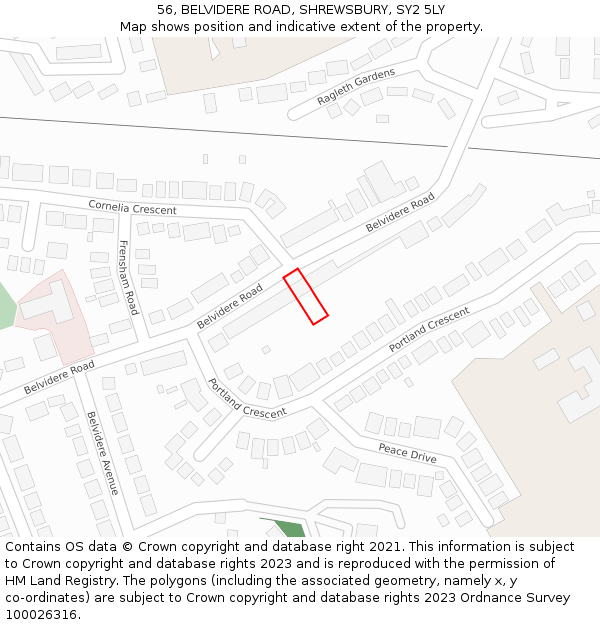 56, BELVIDERE ROAD, SHREWSBURY, SY2 5LY: Location map and indicative extent of plot