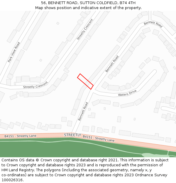 56, BENNETT ROAD, SUTTON COLDFIELD, B74 4TH: Location map and indicative extent of plot
