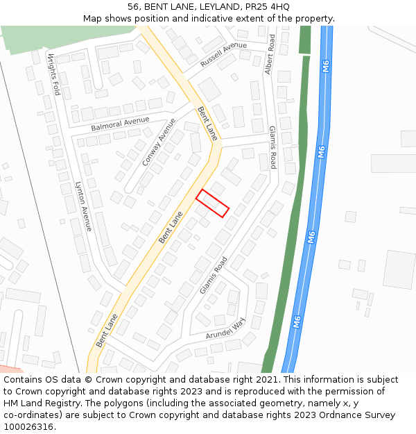 56, BENT LANE, LEYLAND, PR25 4HQ: Location map and indicative extent of plot