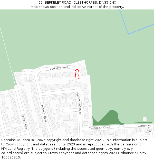 56, BERKELEY ROAD, CLEETHORPES, DN35 0NX: Location map and indicative extent of plot