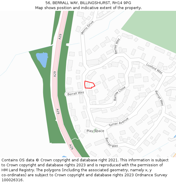 56, BERRALL WAY, BILLINGSHURST, RH14 9PG: Location map and indicative extent of plot