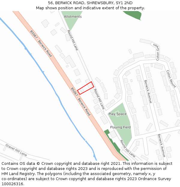 56, BERWICK ROAD, SHREWSBURY, SY1 2ND: Location map and indicative extent of plot