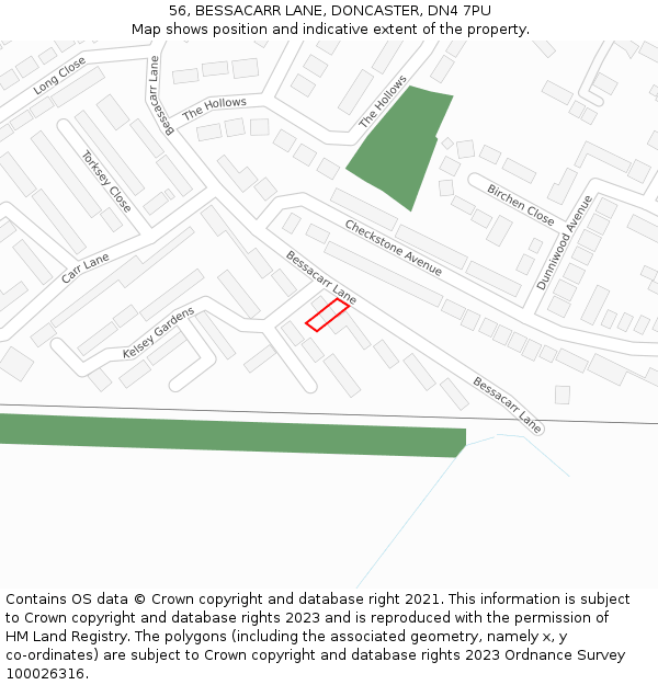 56, BESSACARR LANE, DONCASTER, DN4 7PU: Location map and indicative extent of plot