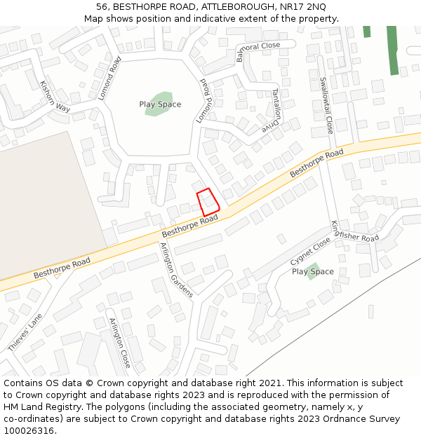 56, BESTHORPE ROAD, ATTLEBOROUGH, NR17 2NQ: Location map and indicative extent of plot