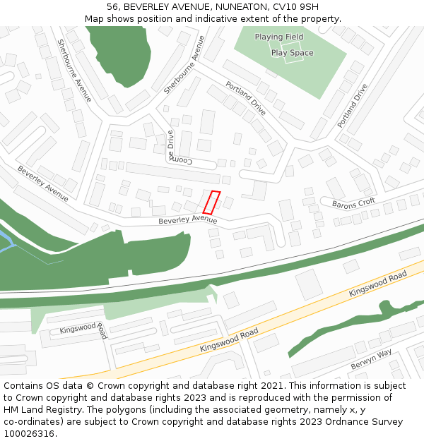 56, BEVERLEY AVENUE, NUNEATON, CV10 9SH: Location map and indicative extent of plot