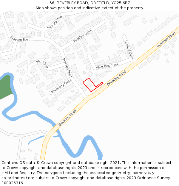 56, BEVERLEY ROAD, DRIFFIELD, YO25 6RZ: Location map and indicative extent of plot