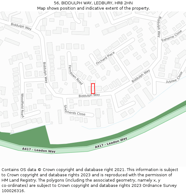 56, BIDDULPH WAY, LEDBURY, HR8 2HN: Location map and indicative extent of plot